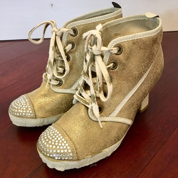 Rebels Crackled Metallic Trendy Heel Shoes Size 10 - Picture 3 of 8